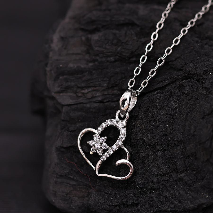 Sukkhi Rhodium Plated Silver CZ Heart Chain Pendant for Women