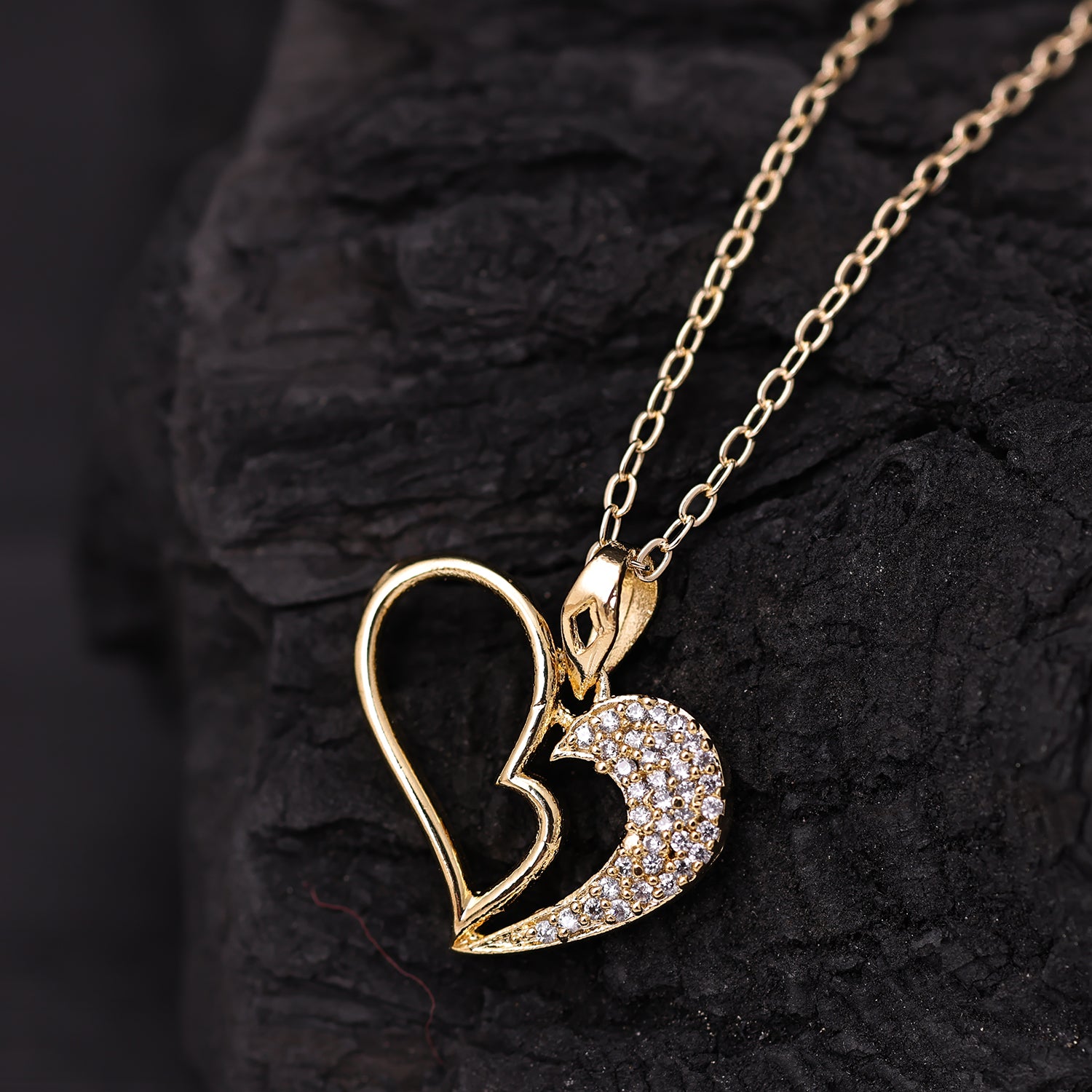 Sukkhi Gold Plated Golden CZ Heart Chain Pendant for Women