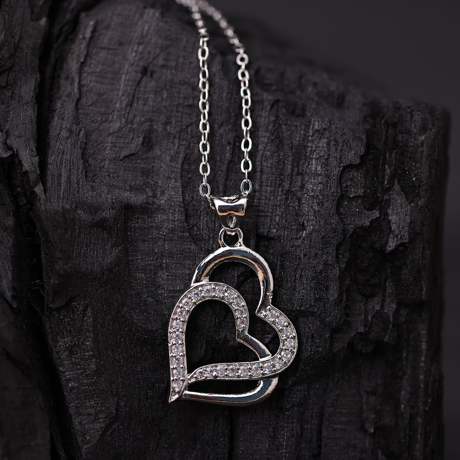 Sukkhi Rhodium Plated Silver CZ Heart Chain Pendant for Women