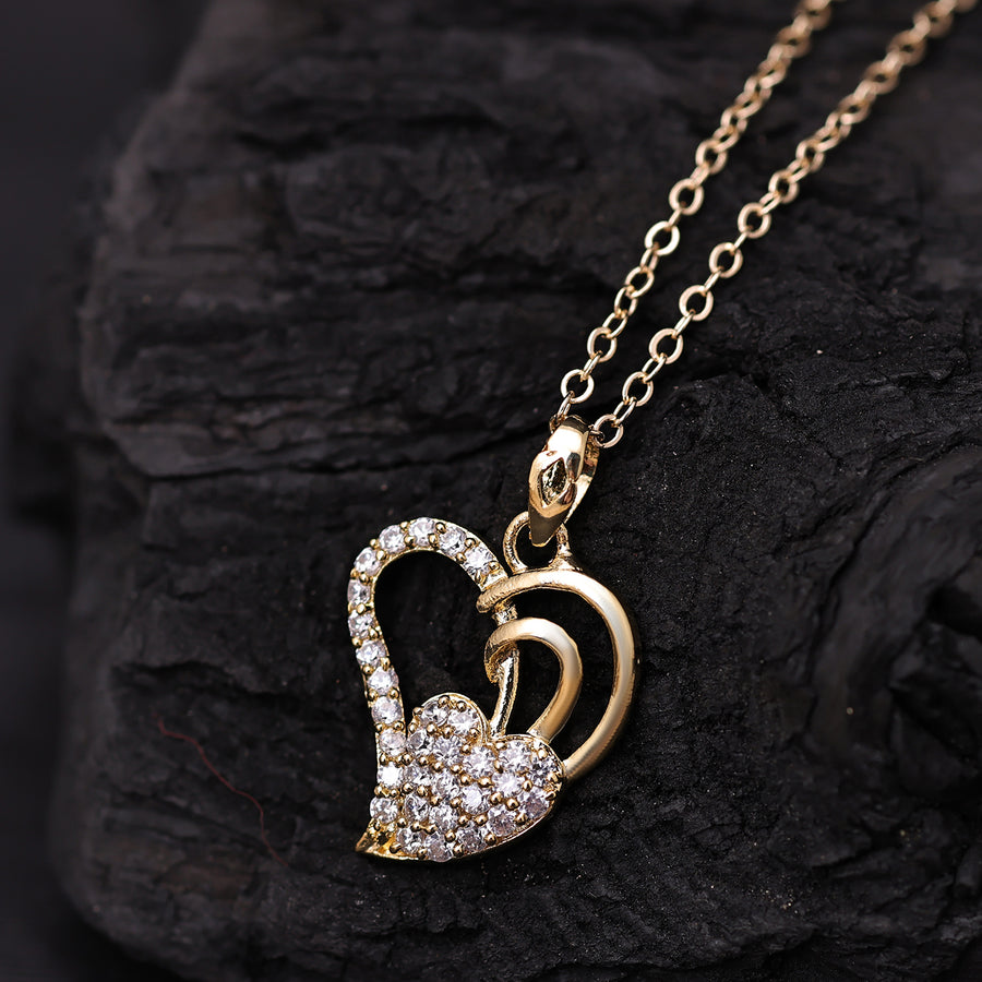 Sukkhi Gold Plated Golden CZ Heart Chain Pendant for Women