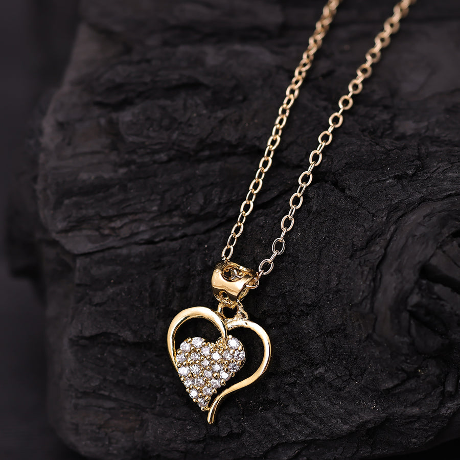 Sukkhi Gold Plated Golden CZ Heart Chain Pendant for Women