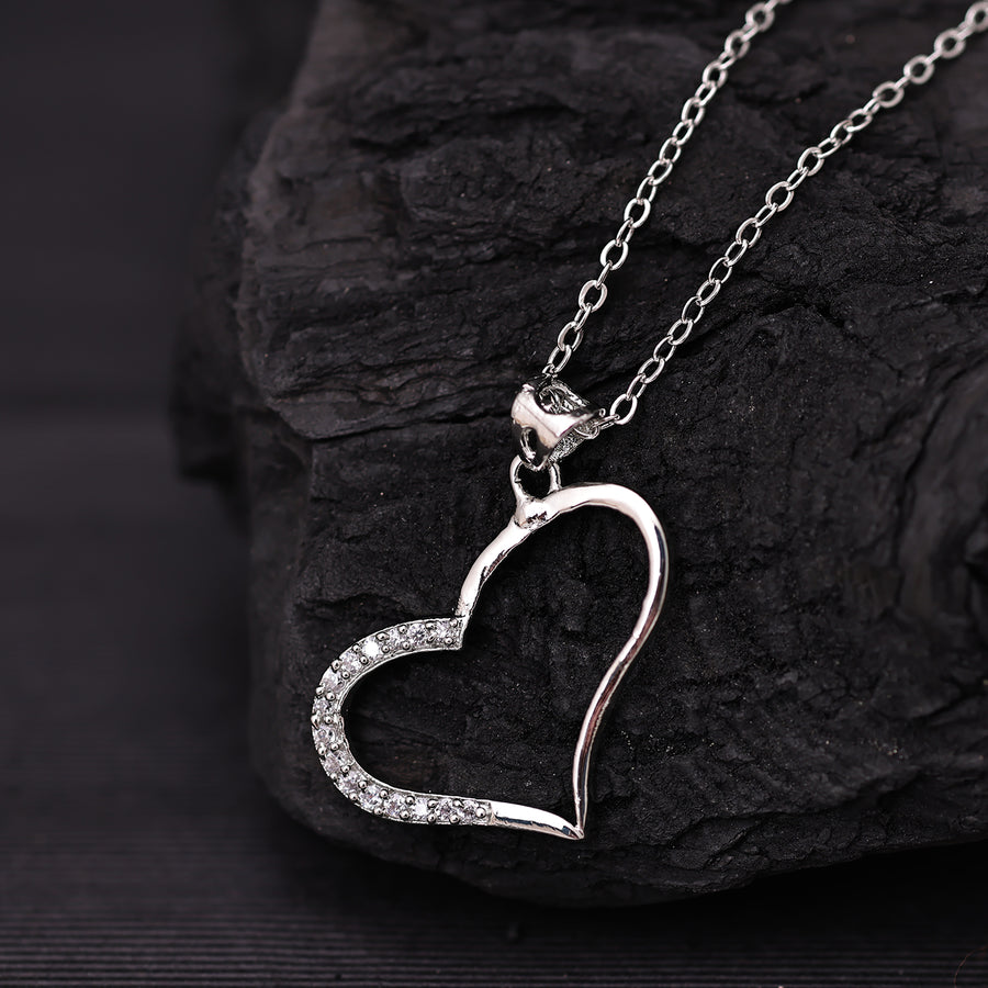 Sukkhi Rhodium Plated Silver CZ Heart Chain Pendant for Women