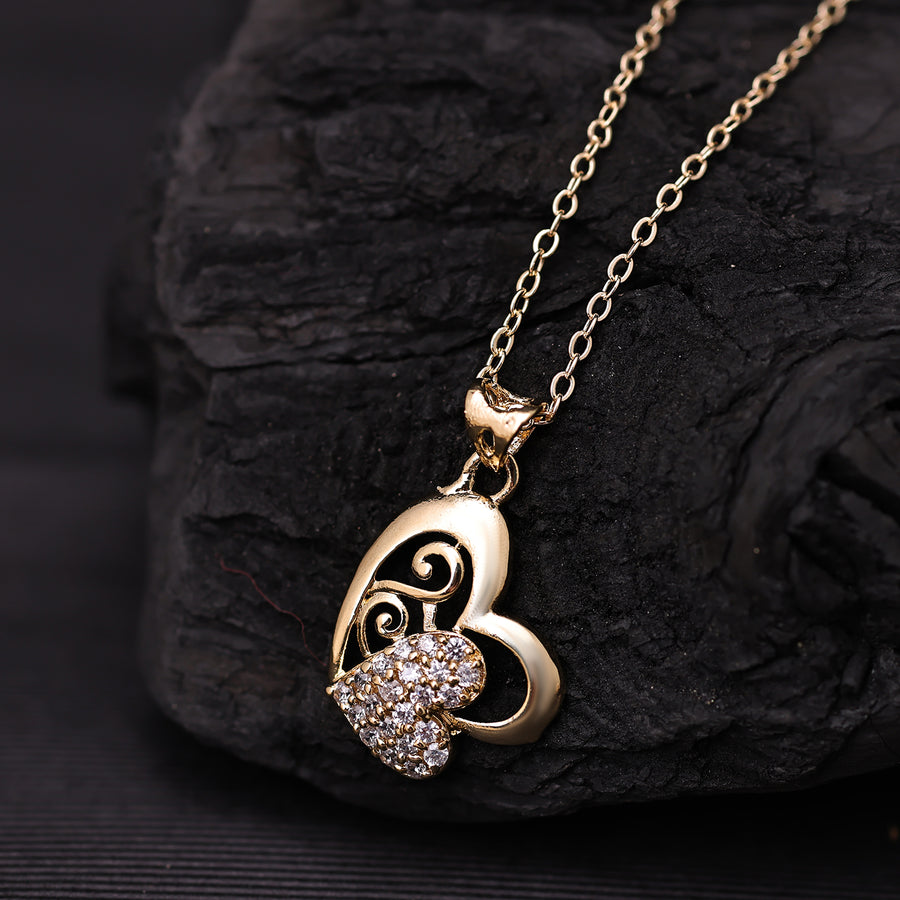 Sukkhi Gold Plated Golden CZ Heart Chain Pendant for Women