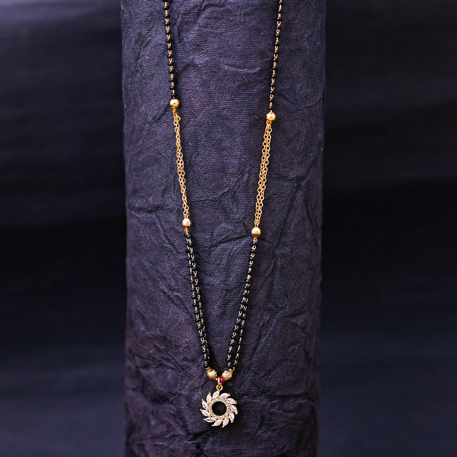 Sukkhi Gold Plated Golden Black Beads Long Mangalsutra Pendant for Women