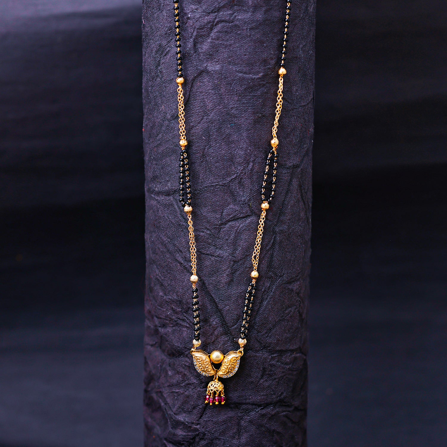 Sukkhi Gold Plated Golden Black Beads Long Mangalsutra Pendant for Women