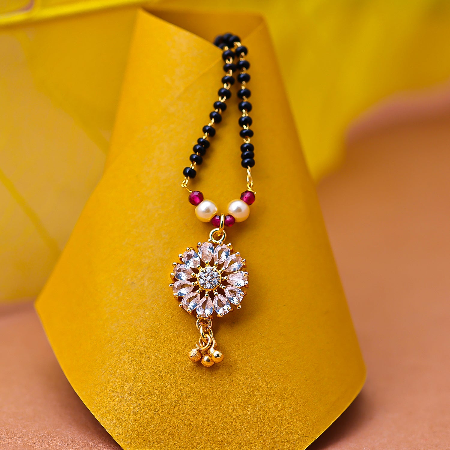Sukkhi Gold Plated Golden Black Beads Long Mangalsutra Pendant for Women