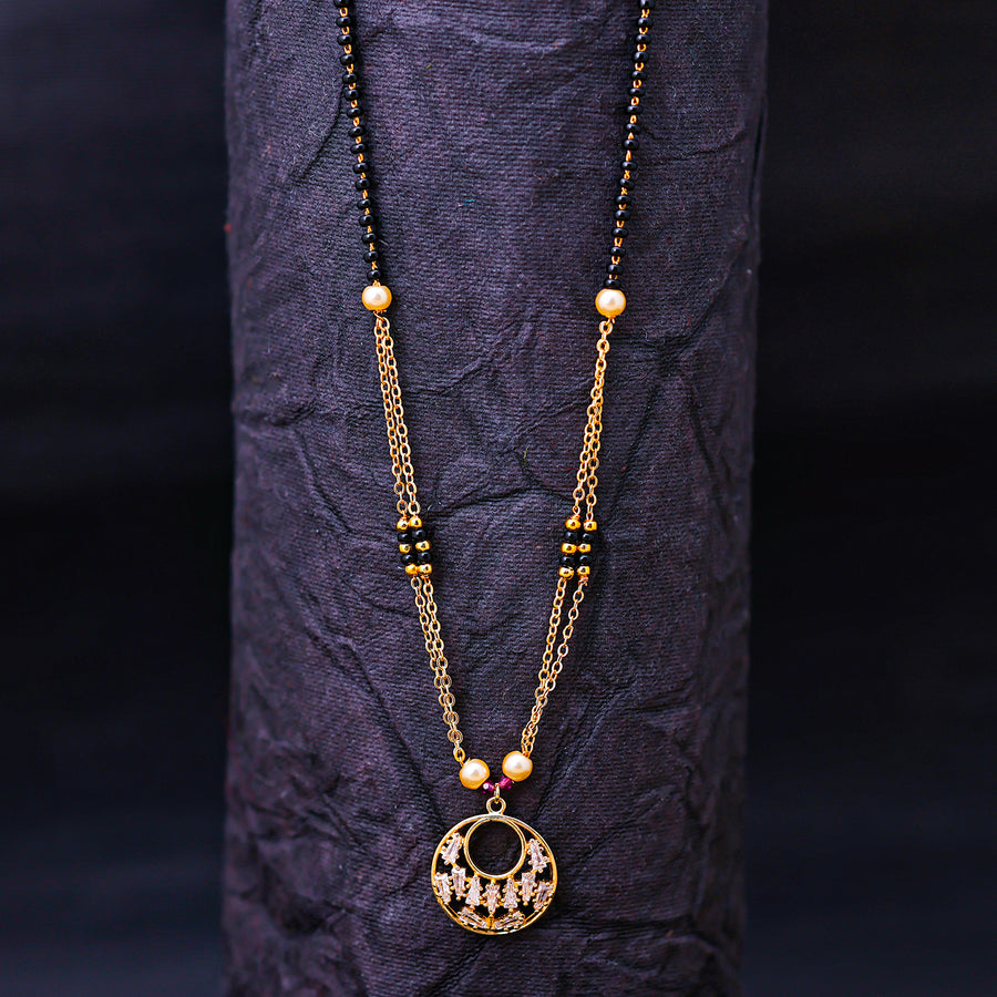 Sukkhi Gold Plated Golden Black Beads Long Mangalsutra Pendant for Women