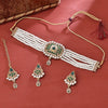 Sukkhi Gold Plated Green & White Kundan & Pearl Choker Necklace Set for Women