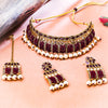 Sukkhi Gold Plated Brown Reverse AD & Pearl Choker Necklace Set for Women