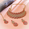 Sukkhi Gold Plated Red Reverse AD & Pearl Choker Necklace Set for Women