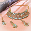 Sukkhi Gold Plated Aqua Kundan & Pearl Choker Necklace Set for Women