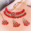 Sukkhi Gold Plated Red Kundan & Pearl Choker Necklace Set for Women