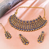Sukkhi Gold Plated Blue Reverse AD & Pearl Choker Necklace Set for Women