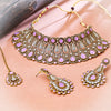 Sukkhi Gold Plated Purple Reverse AD & Pearl Choker Necklace Set for Women