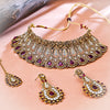 Sukkhi Gold Plated Maroon Reverse AD & Pearl Choker Necklace Set for Women