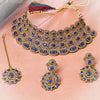 Sukkhi Gold Plated Blue Reverse AD & Pearl Choker Necklace Set for Women