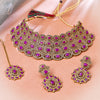 Sukkhi Gold Plated Purple Reverse AD & Pearl Choker Necklace Set for Women
