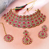Sukkhi Gold Plated Red Reverse AD & Pearl Choker Necklace Set for Women
