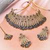 Sukkhi Gold Plated Blue Reverse AD & Pearl Choker Necklace Set for Women