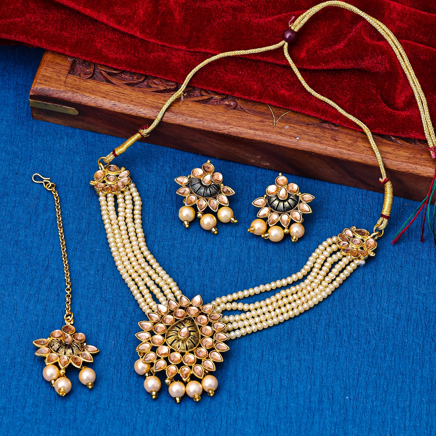Sukkhi Gold Plated Yellow Reverse AD & Pearl Choker Necklace Set for Women