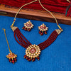 Sukkhi Gold Plated Maroon Reverse AD & Pearl Choker Necklace Set for Women