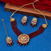 Sukkhi Gold Plated Maroon Reverse AD & Pearl Choker Necklace Set for Women