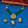 Sukkhi Gold Plated Green Reverse AD & Pearl Choker Necklace Set for Women