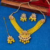 Sukkhi Gold Plated Yellow Reverse AD & Pearl Choker Necklace Set for Women