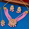 Sukkhi Gold Plated Pink Reverse AD & Pearl Choker Necklace Set for Women