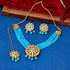 Sukkhi Gold Plated Blue Reverse AD & Pearl Choker Necklace Set for Women