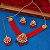 Sukkhi Gold Plated Red Reverse AD & Pearl Choker Necklace Set for Women