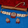 Sukkhi Gold Plated Red Reverse AD & Pearl Choker Necklace Set for Women