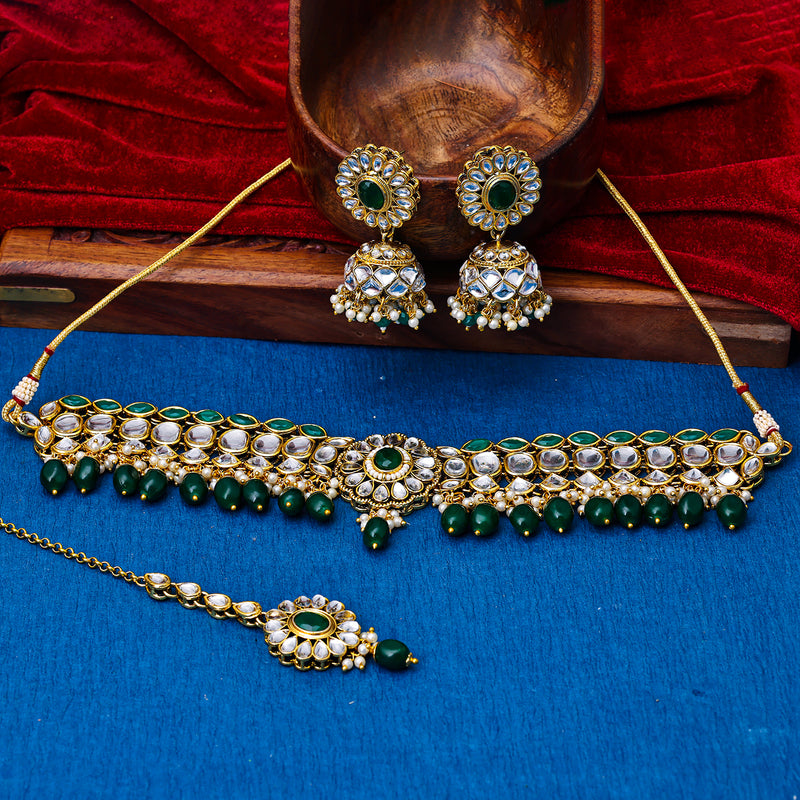 Buy Green Kundan Pearl Choker Necklace Set Online Sukkhi