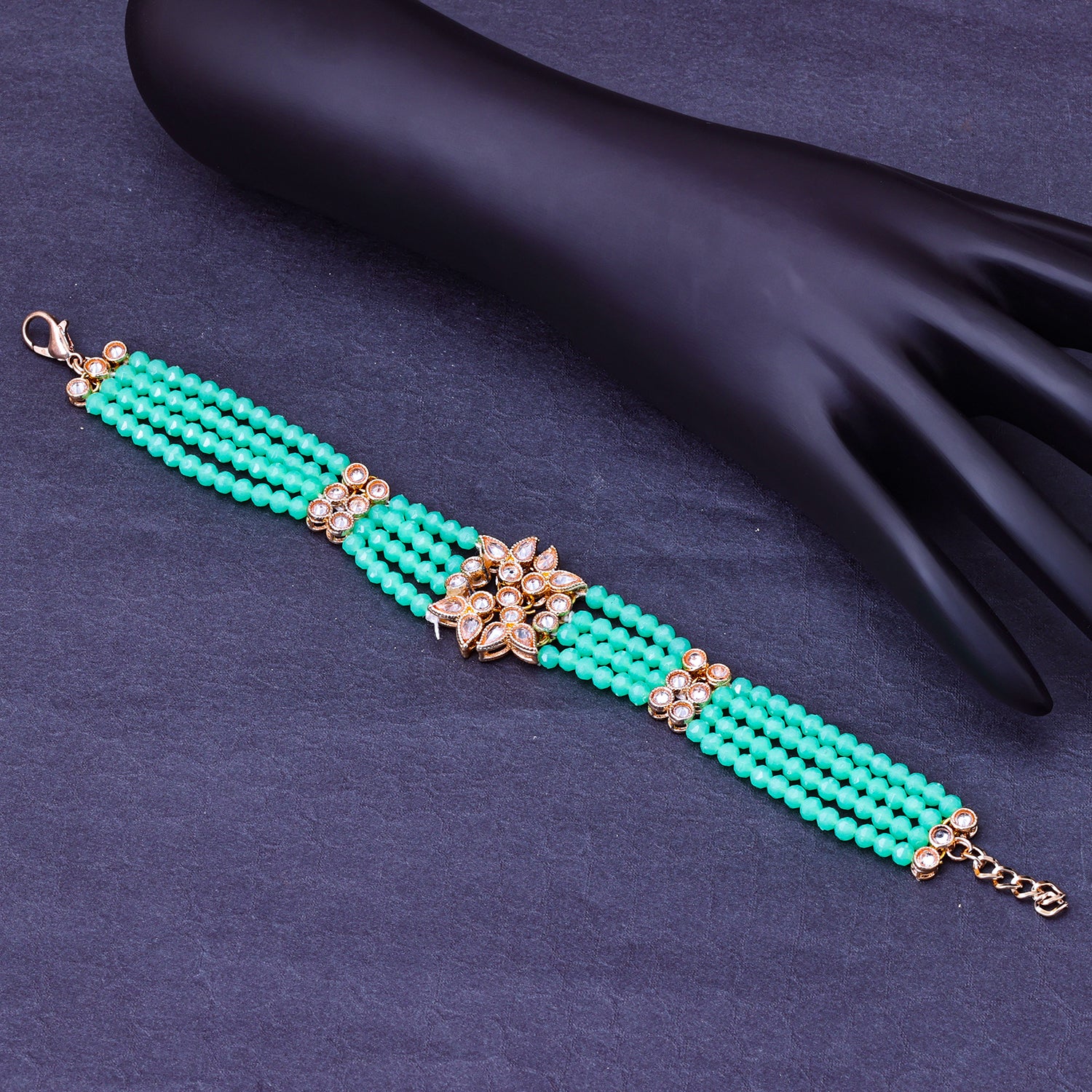 Sukkhi Gold Plated Green Reverse AD & Pearl Choker Braceletes for Women