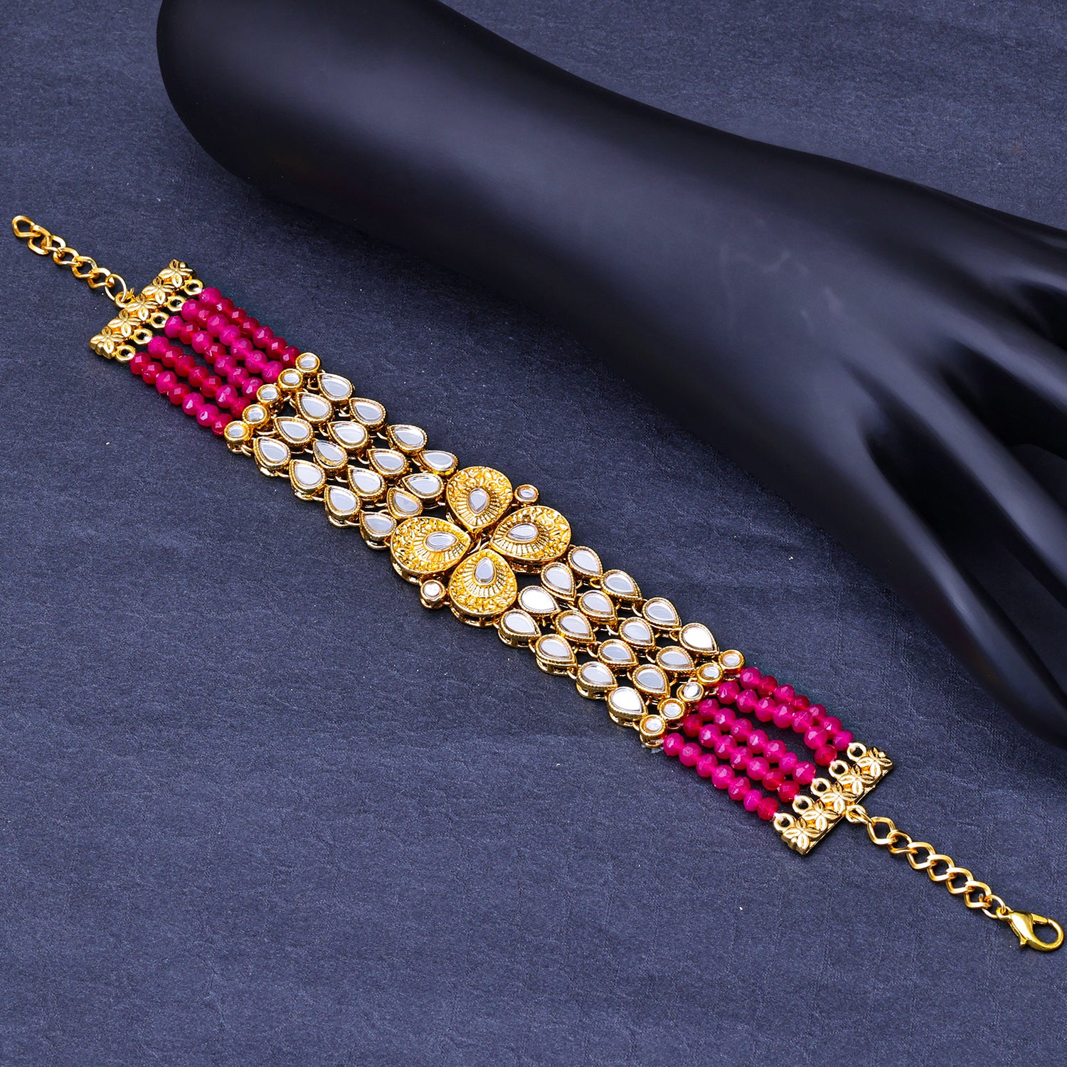 Sukkhi Gold Plated Pink Mirror & Pearl Choker Braceletes for Women