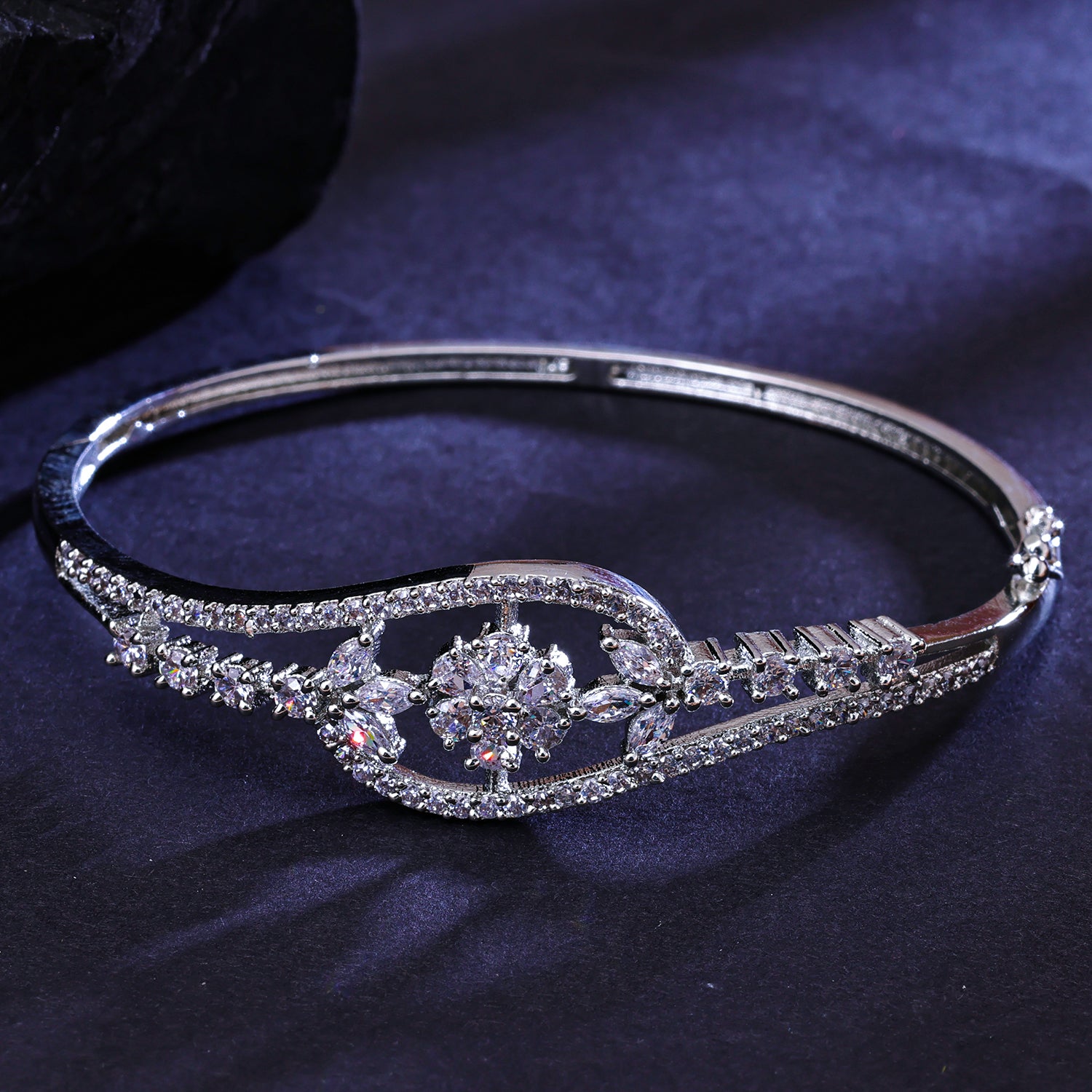 Sukkhi Rhodium Plated Silver CZ Kada for Women