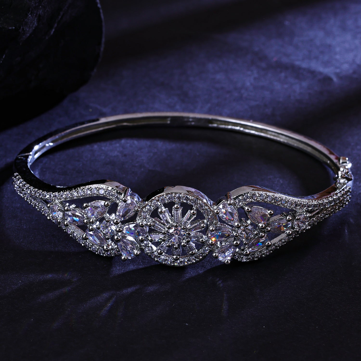 Sukkhi Rhodium Plated Silver CZ Kada for Women