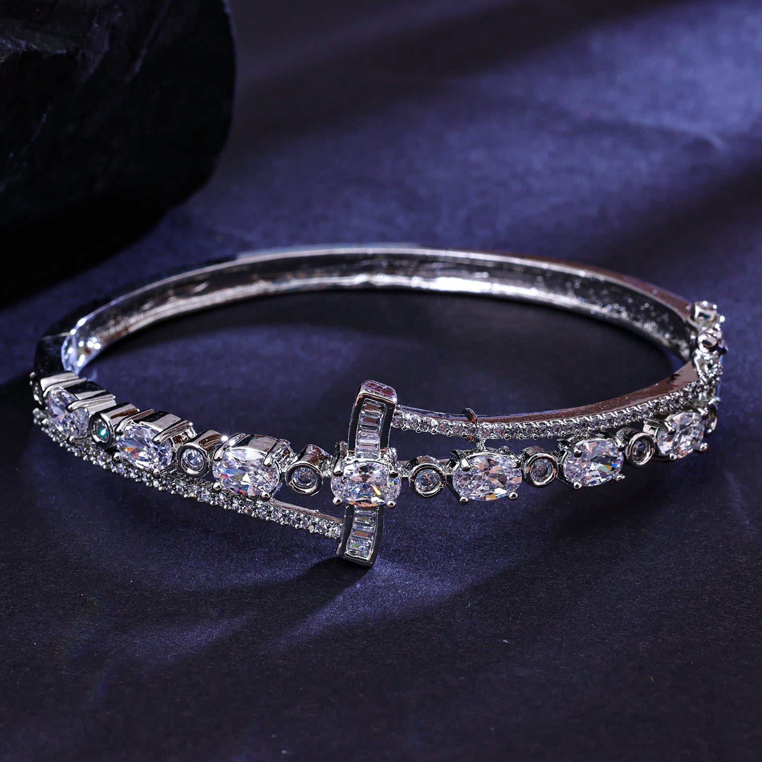 Sukkhi Rhodium Plated Silver CZ Kada for Women