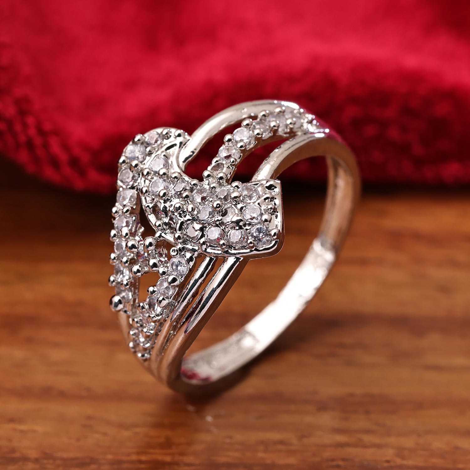 Sukkhi Lovely Silver Rhodium Plated CZ Ring for Women