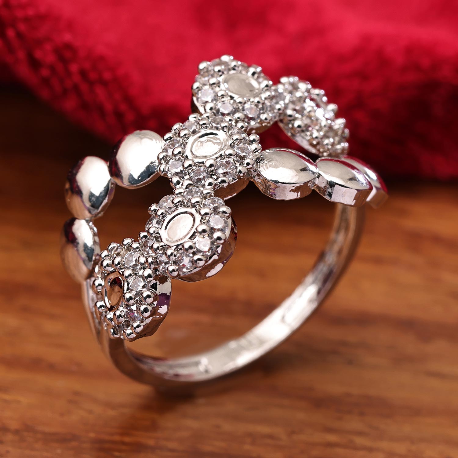 Sukkhi Delightful Silver Rhodium Plated CZ Ring for Women