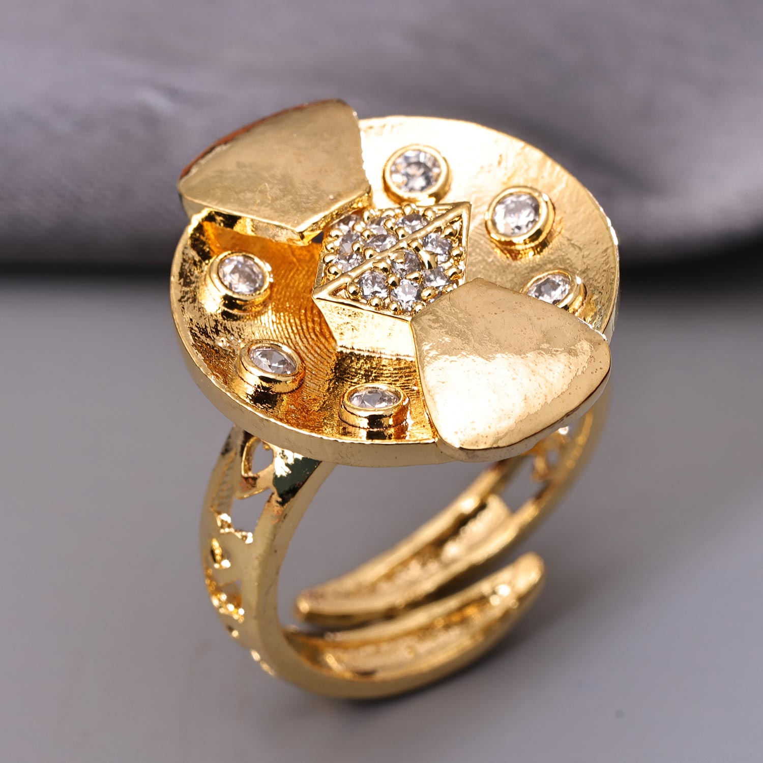 Sukkhi Lavish Golden Gold Plated CZ Ring for Women