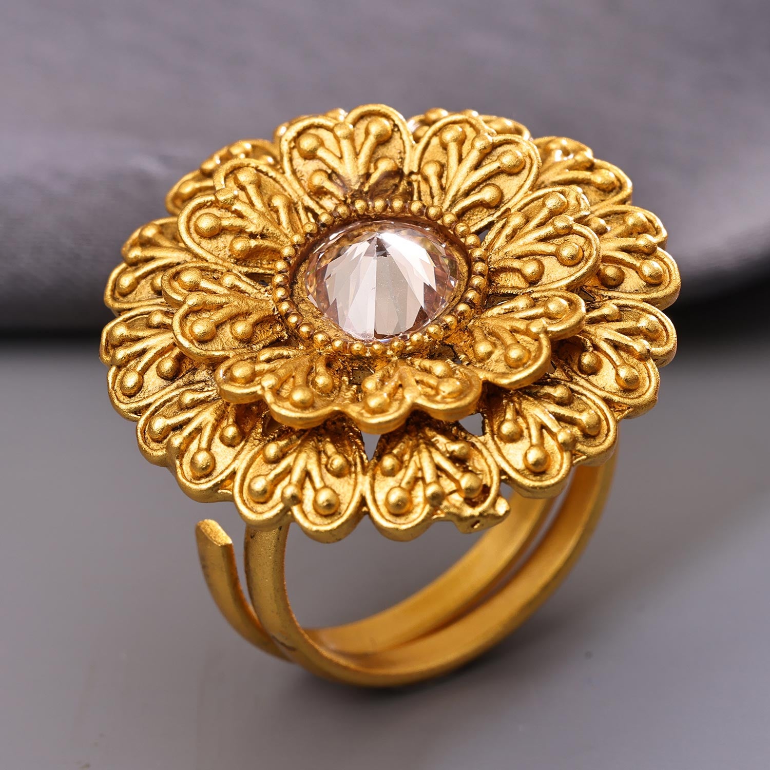 Sukkhi Incrediable Golden Gold Plated CZ Ring for Women