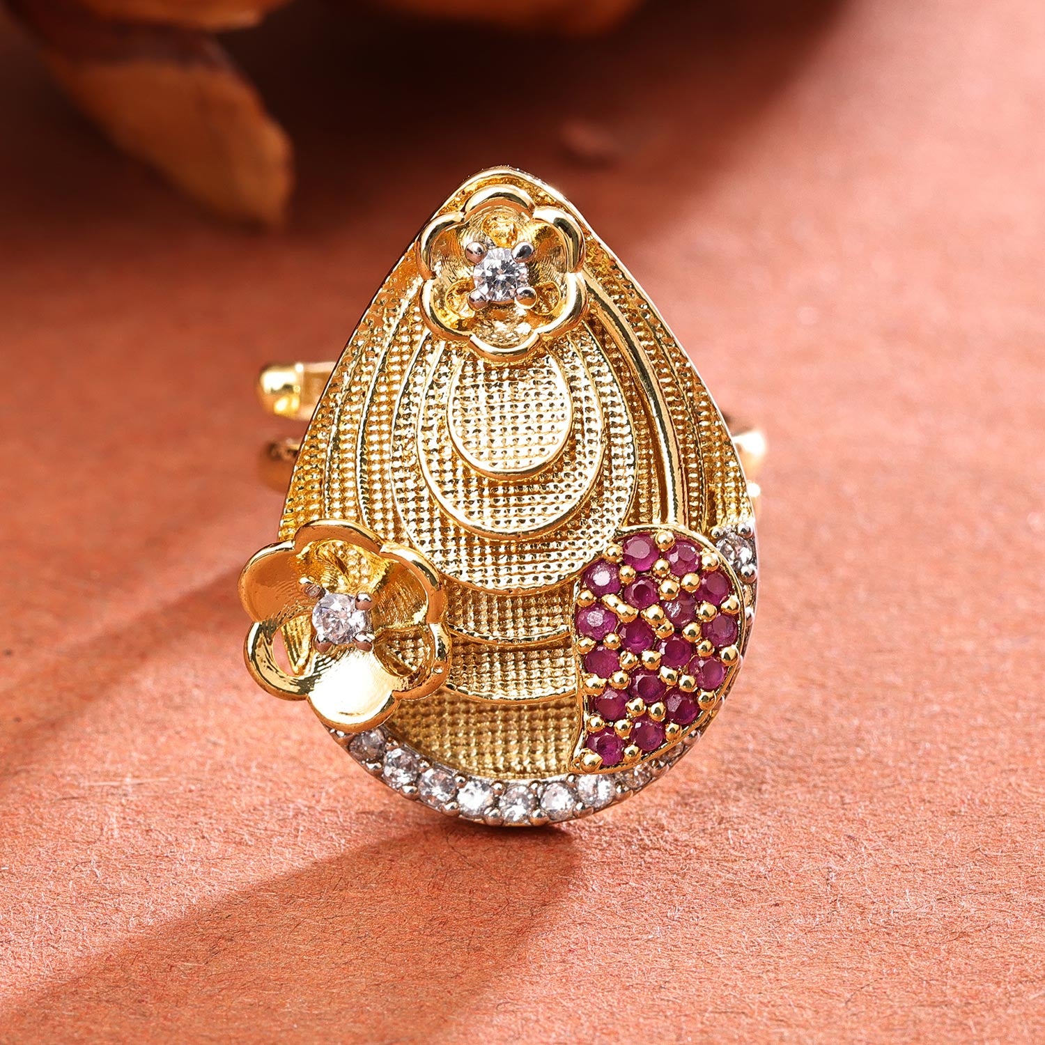 Sukkhi Eye Golden Gold Plated CZ Ring for Women