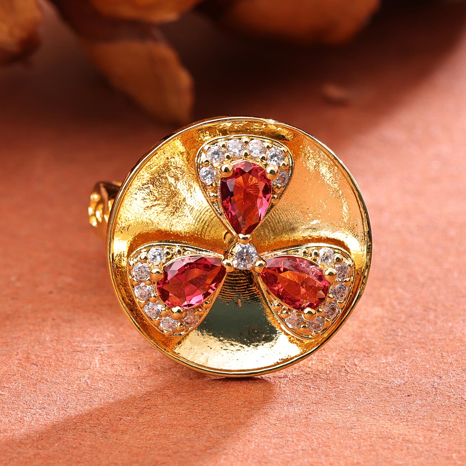 Sukkhi Skparkling Golden Gold Plated CZ Ring for Women