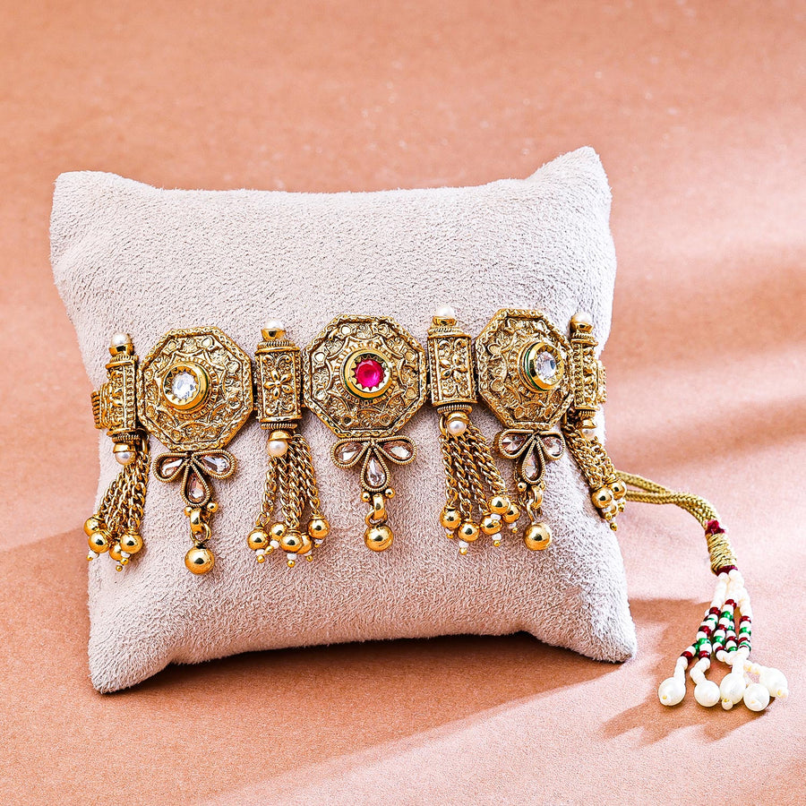 Sukkhi Glemaing Golden Gold Plated Kundan & Pearl Bajuband for Women