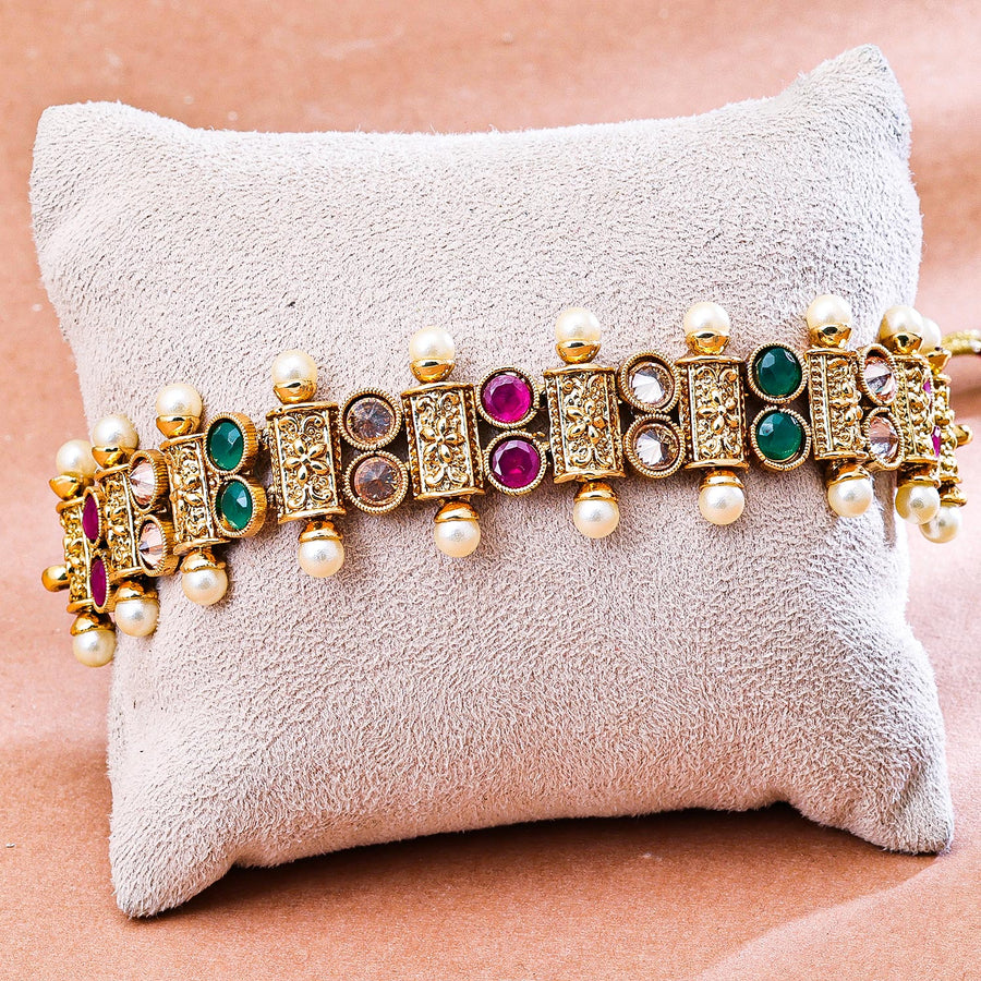 Sukkhi Glittery Golden Gold Plated Kundan & Pearl Bajuband for Women