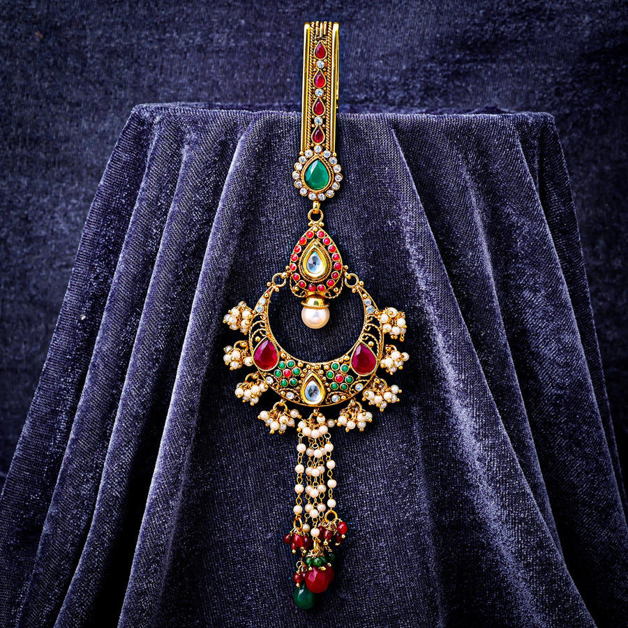 Sukkhi Glorious Golden Gold Plated Kundan & Pearl Chabi Challa for Women