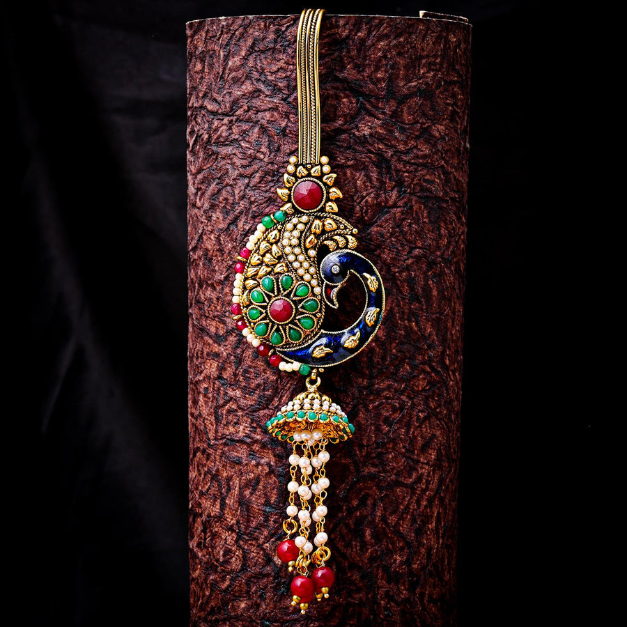 Sukkhi Fabulous Golden Peacock Gold Plated Kundan & Pearl Chabi Challa for Women