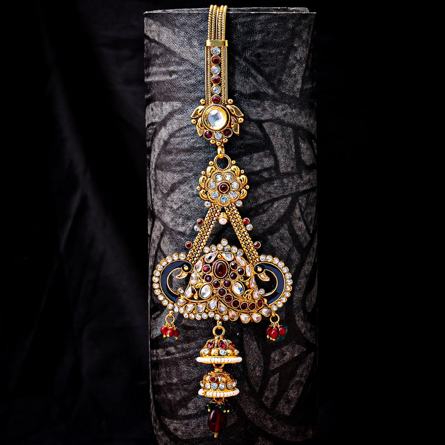 Sukkhi Classy Golden Peacock Gold Plated Kundan & Pearl Chabi Challa for Women