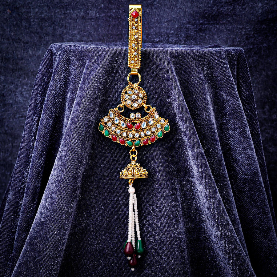 Sukkhi Glossy Golden Gold Plated Kundan & Pearl Chabi Challa for Women